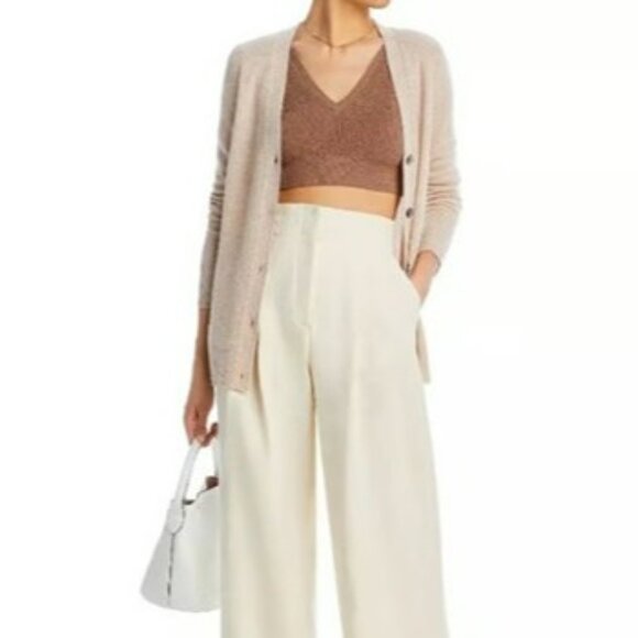 NWT C BY BLOOMINGDALE'S Cashmere Grandfather Cardigan Size XS In Heather Oatmeal - Picture 3 of 7